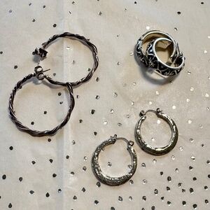 BUNDLE: Three pairs of silver hoop earrings